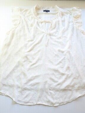 Tamara H. White Floral Jacquard Ruffle Front Tie Blouse Tank Top - Pristine